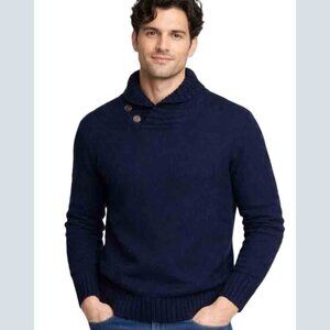Polo Ralph Lauren Wool Alpaca Acrylic Shawl Sweater Pullover Navy Blue Size 3LT